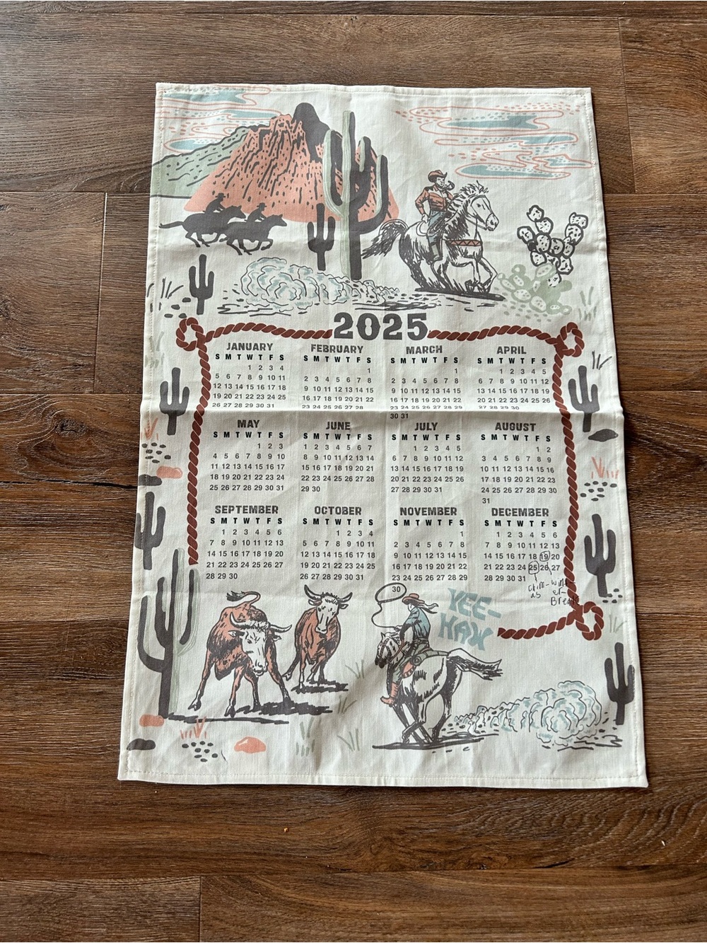 2025 Western Cowboy Calendar Tea Towel - Desert Scene